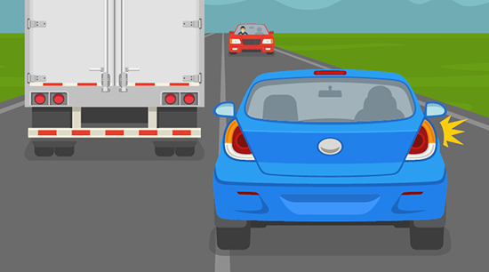 Graphic of car overtaking a lorry with another car approaching in opposite direction