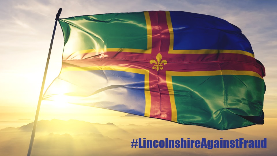 Lincolnshire flag with text 'Lincolnshire against fraud' 