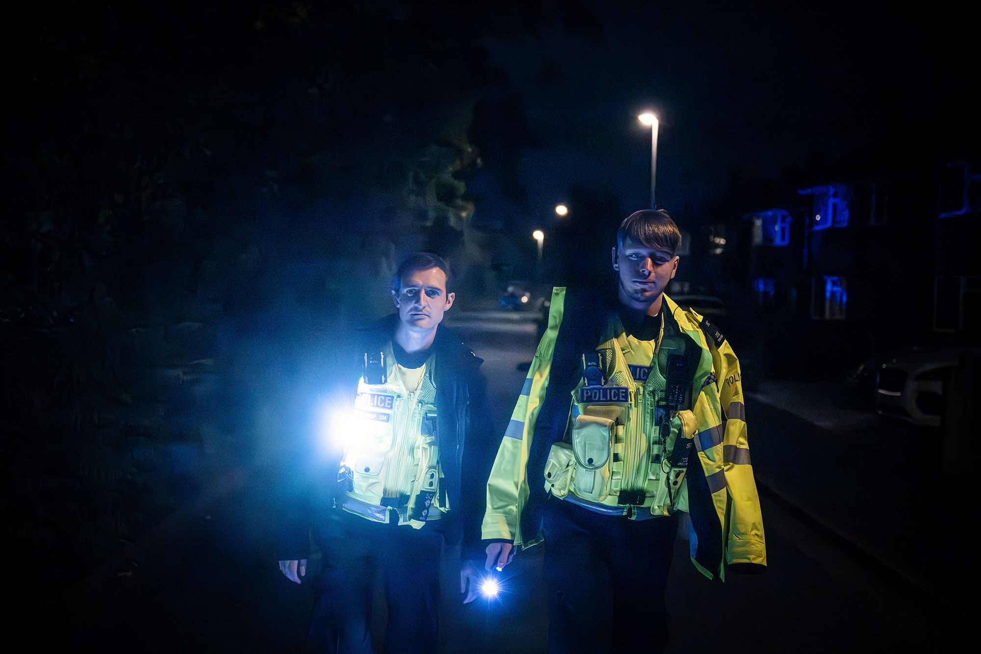 Special Constables Gow and Bristow on night patrols.