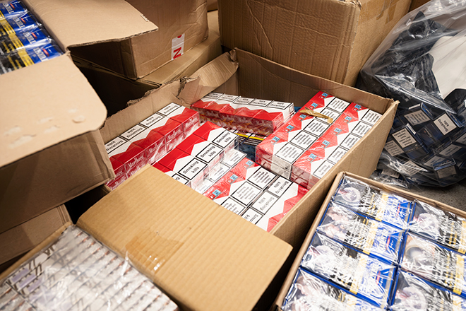 Boxes of illegal cigarettes