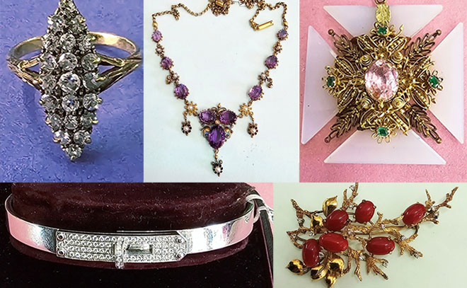 An image of various jewellery images taken from a car parked outside a jeweller's in Gainsborough