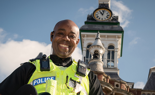 Police officer - smiling in front of Grantham Guildhall (Mark Barr).jpg